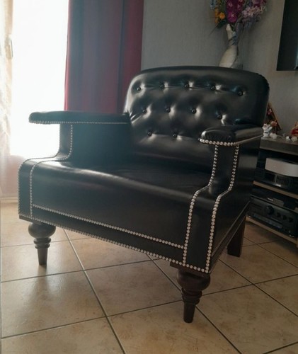Rare ancien fauteuil cuir - ancien, en