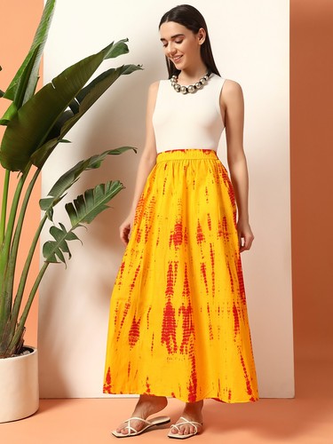 Jupe longue maxi - tie-dye, jaune