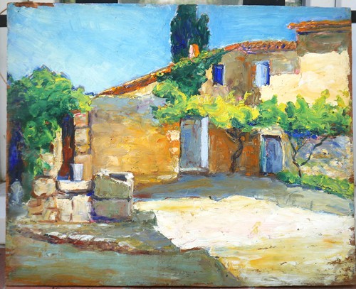 Tableau ancien cour mas - ancien:,