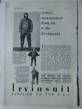 1938-39 PUB IRVING AIR CHUTE COMBINAISON VOL IRVINSUIT HELMET JACKET ORIGINAL AD