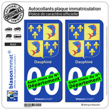 2 Stickers autocollant plaque immatriculation Auto : Dauphiné Armoiries III