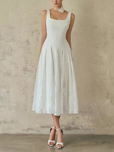 Robe blanche midi élégante - robe,