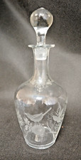 Gorgeous 19th Century Engraved Glass Liquor Carafe Bird and Flowers