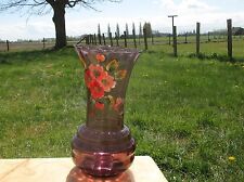 Large Doyen Art Deco Purple Amethyst Hooped Vase Painted Flowers Handpainted