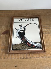 Miroir Publicitaire VOGUE Dame Au Paon - Cadre En Bois - Art Deco - Vintage