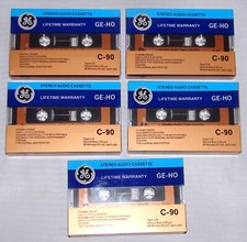5 PACK GE STEREO AUDIO BLANK CASSETTE TAPES GE-HO 90 C-90 HIGH OUTPUT LOW NOISE