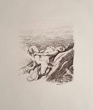 Félicien ROPS, sirène à l'affût imprimée en bistre, estampe érotique, XIXe