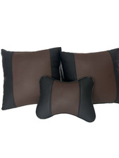 3D Frontline Set of 3 Neck Rest & Pillow Combo Brown Black PU Leather 