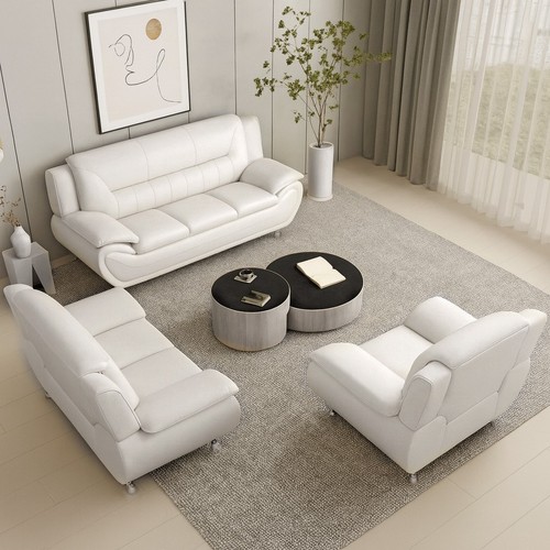 New white leather gel 3pc - leather,