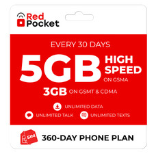 $12/Mo RedPocket Prepaid Plan: UnImtd Everything, GSMA 5GB(GSMT & CDMA 3GB)