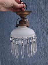 Ancien lustre plafonnier applique à pampilles ART DECO en verre et laiton