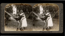 A Musical Couple in a Hammock, circa 1900, Stereo Print Period 10.5