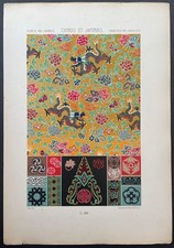Art chinois et japonais Soierie Lithographie couleur de 1869 par Jetot