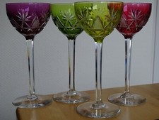 VAL ST LAMBERT 4 ANTIQUE RHIN WINE GLASSES ROEMER CRYSTAL ht 19 cm