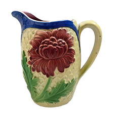 pichet barbotine saint clément chrysanthème 813-4 vintage multicolore fleurs 