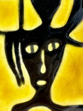 Ancienne céramique Jean Lurçat design vintage portrait visage fantastique cadre