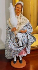 French Santon S. Jouglas Provence Terracotta Doll Woman With Lamb And Wool 12"