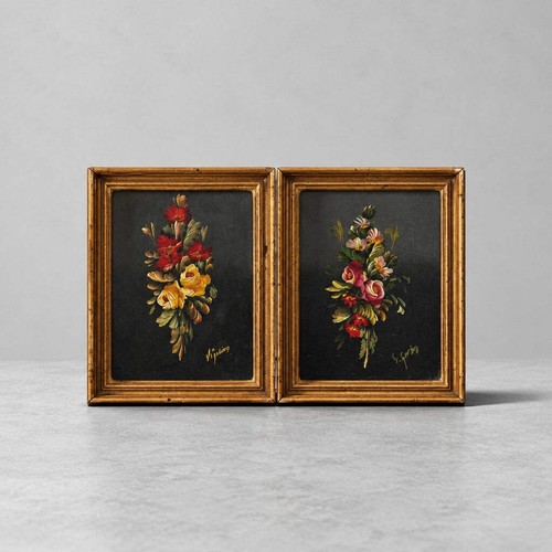 Paire peintures anciennes - paire,