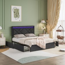 Lit rembourré 160x200 lit double avec Tête de Lit LED et 4 Tiroirs de Rangement-