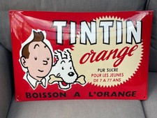 Plaque émaillée bombée pub TINTIN Jus d'Orange boisson épicerie BD