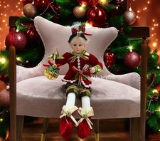 Christmas Fairy Elf Shelf Sitter 16” Posable Mantel Tabletop Top Hat W/ Ornament