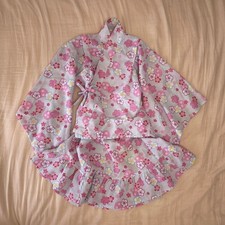 Washable Girls Yukata Floral Pattern 120 cm (47 in) Polyester Lightweight Used J