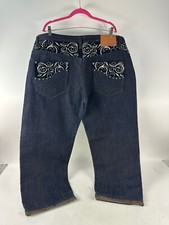 VTG Delf Trading Mens Embroidered Grunge Navy Blue Denim Jeans Size 44x32