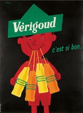 VERIGOUD 1955 by RAYMOND SAVIGNAC ORIGINAL VINTAGE FRENCH DRINKS POSTER ON LINEN