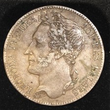 Ecu 5 Francs Belge Leopold I  Argent 1834 TB+/F-VF  KM  3.1