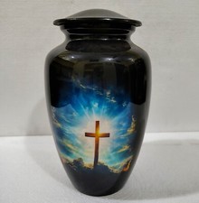 Christ Cross Peace Urn for  Adult Human Ashes Urns in Velvet Bag 10" Keepsake