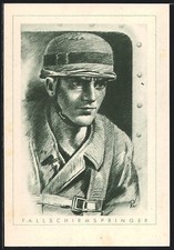 Künstler-ak De Parachutistes, Casque en Acier