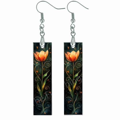 Art deco tulip earrings wood - earrings,