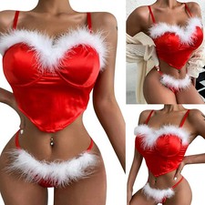Women Lingeries Set Sexy Christmas Outfit Corset Santa Claus Costume Push Up Bra