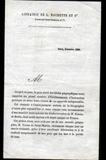 PARIS (VI°) BOOKSTORE "L. HATCHETTE" tariffs of the TERRESTRIAL GLOBES SCOTTE in 1869