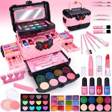 Makeup child toy girls 53 pcs washable suitcase makeup toy for e...