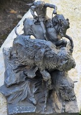 Скульптурная композиция.FINE PEWTER.    U.S.A.  LANCE  BUFFALO HUNT...