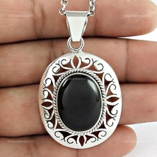 Onyx Pierre Chaton Fait Main Noël Cadeau Pendentif Bijoux 925 Argent Sterling