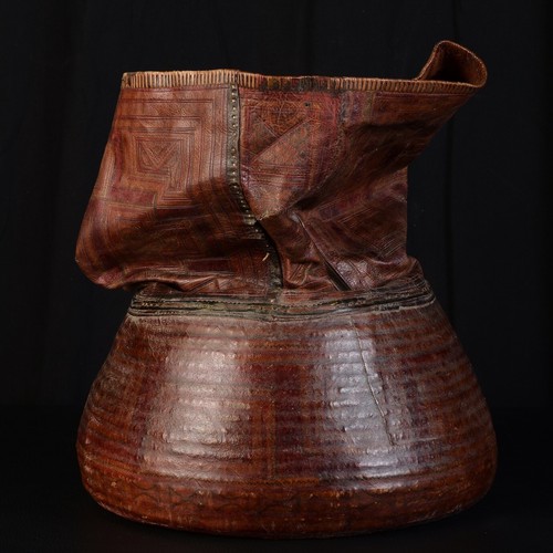 Panier cuir vannerie - cuir, et