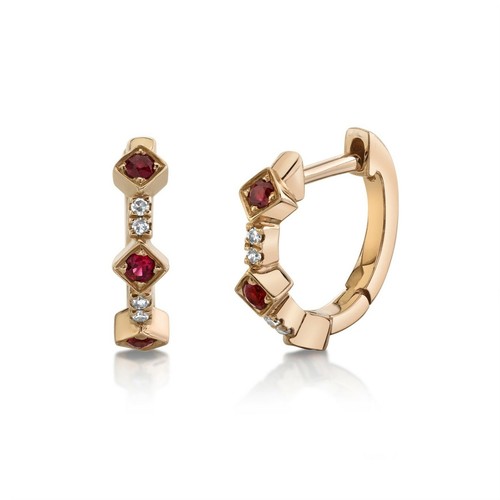 Rubis diamant huggies boucles - rubis,