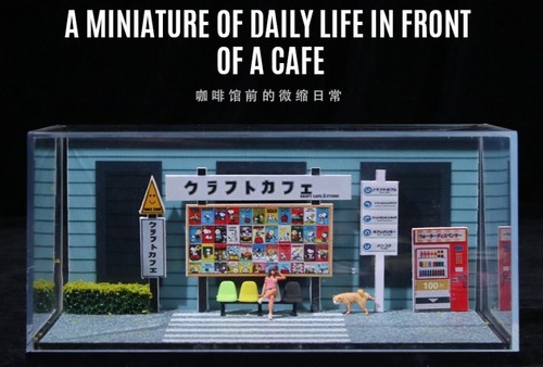 Diorama bench scene with - -,