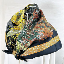 MINT Vtg HERMES Carre 90 Silk Scarf "Les Legendes de l'Arbre" by A. Faivre Black