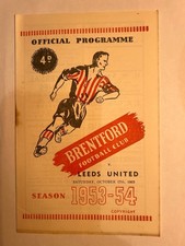 BRENTFORD V LEEDS UNITED division 2 1953/54. Exc condition but has rusty staples