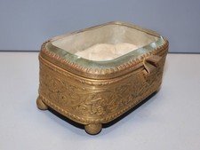 -PETIT COFFRET A BIJOUX LAITON ET COUVERCLE VERRE EPAIS BISEAUTE VITRINE déco  D