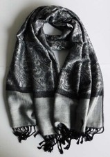 NEW FASHION JACQUARD PAISLEY  PASHMINA SCARF/WRAP/SHAWL-- GREY/BLACK #3