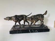 Oscar Ruffony Hunting DogsSculpture - Silvered Metal on Marble, Signed Shasse
