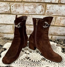 Agneaux Dark Brown Suede Leather Zipper Ankle Boots Made In Spain 7 US EU 38