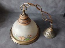 Vintage Antique Wooden Brass Glass Suspension Diameter: 23cm