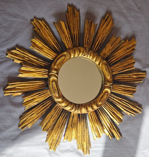 Miroir soleil vintage bois - miroir,