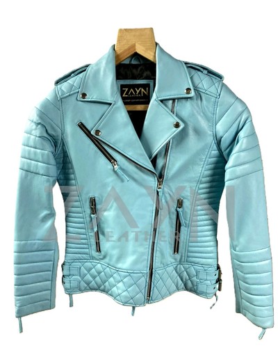 Blouson moto cuir bleu - cuir,
