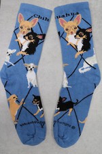 1 Pair Chihuahua Socks Blue Medium Adult Ladies Womens Blue